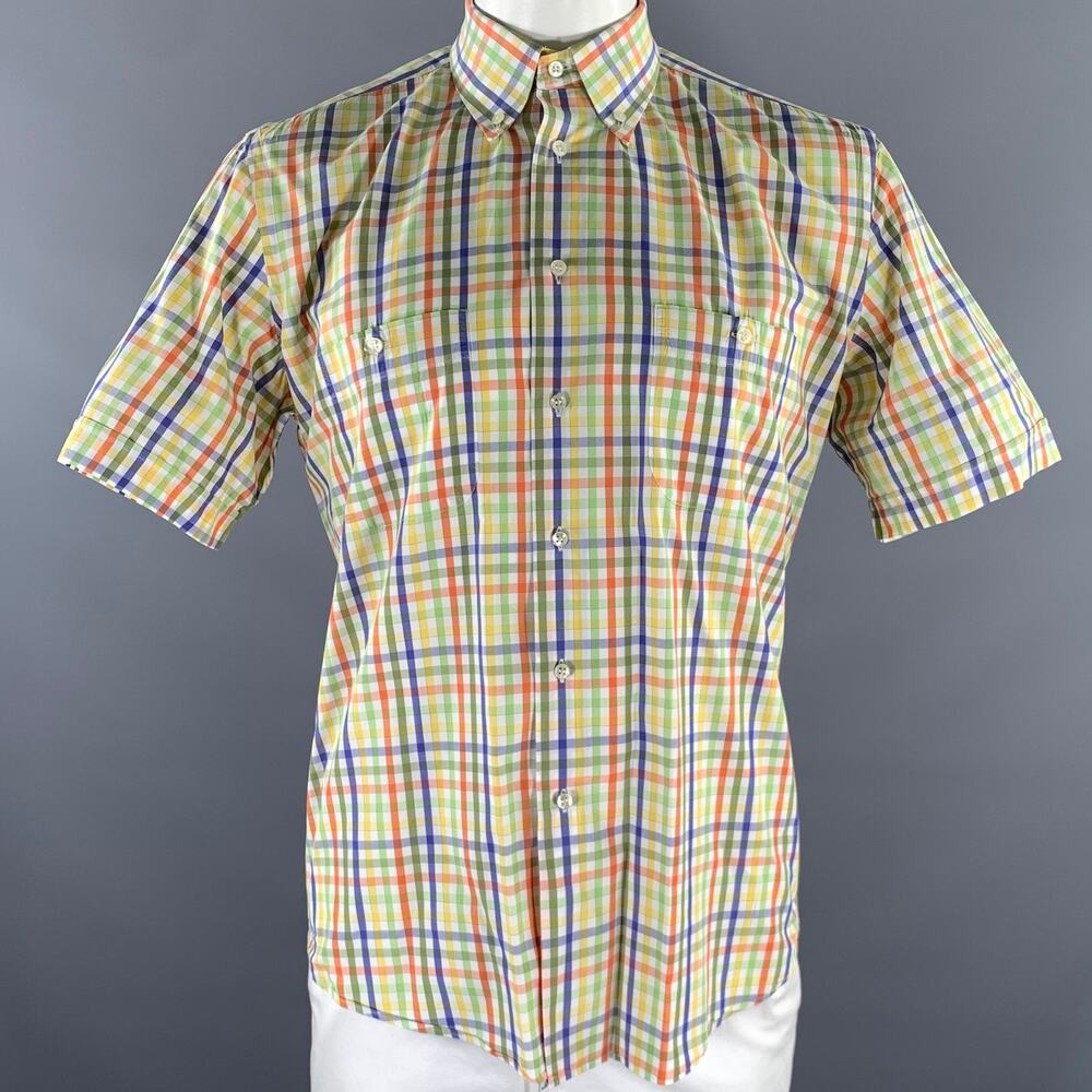 SINICO VERONA Size XL White Multi-Color Gingham Button Down Short Sleeve Shirt